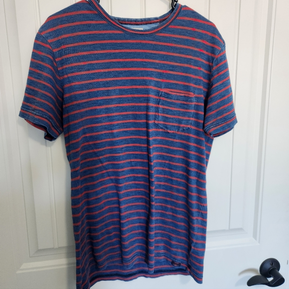 Faherty Indigo and Red Striped Tee